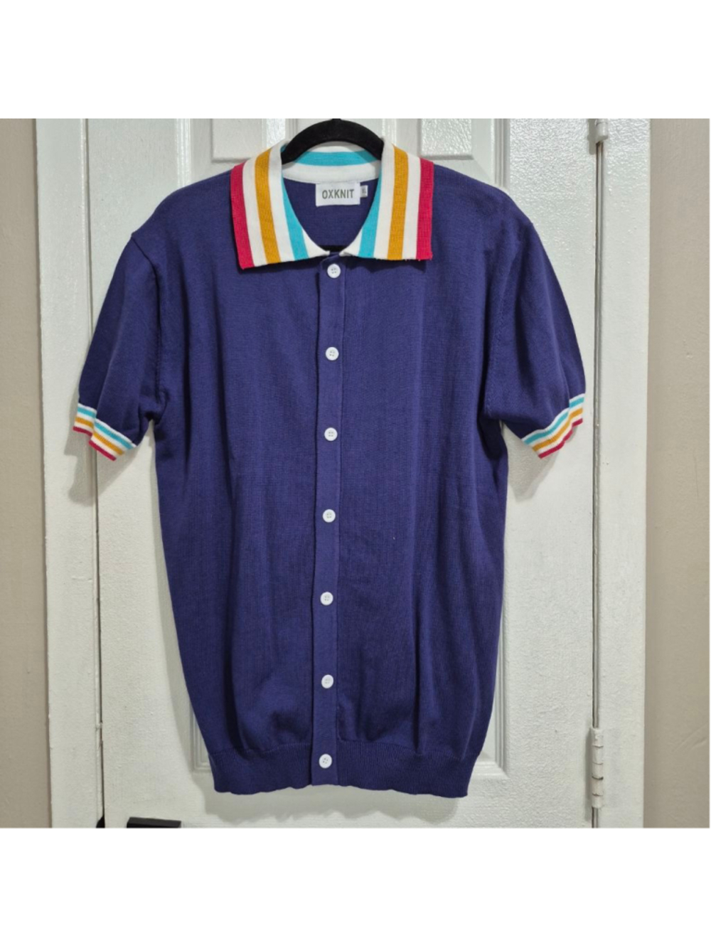 Men's OXKNIT Blue Multicolor Striped shirt XL